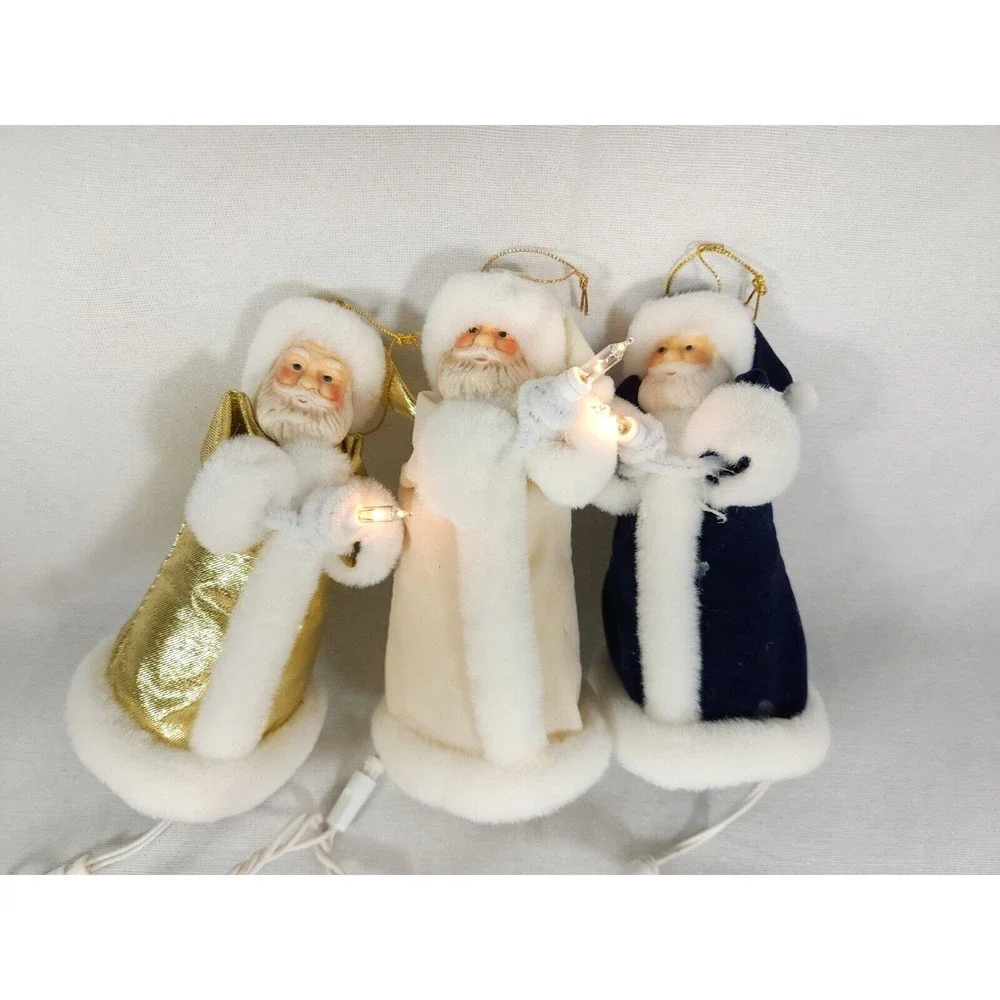 Lot Of 3 Santa Holding Candle Ornaments Plugs‎ Into Light String Old World Style